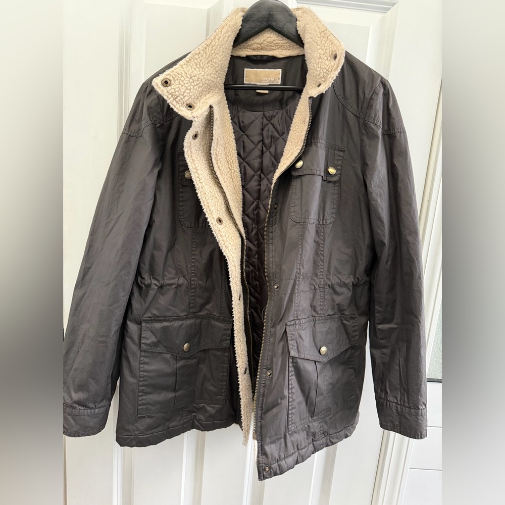 Michael Kors Charcoal Utility Jacket with Sherpa Lining